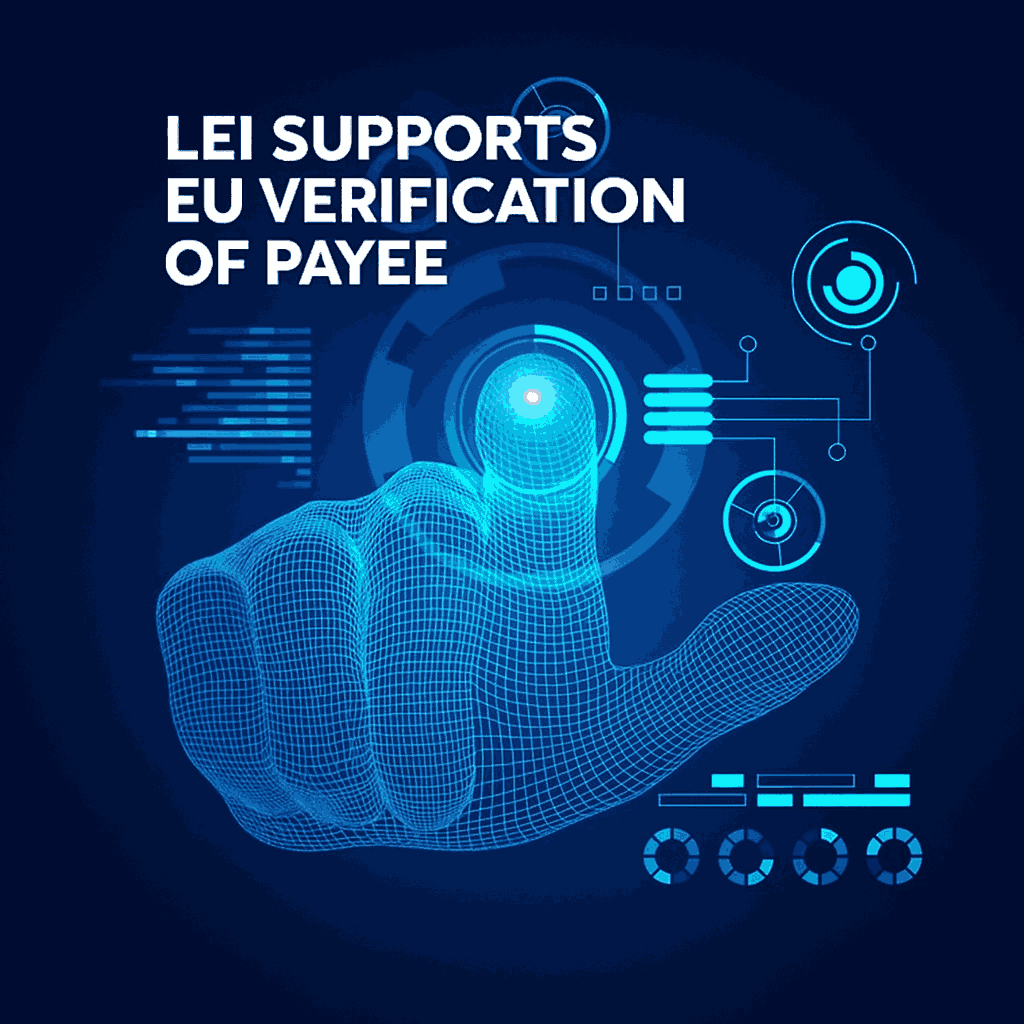 L'LEI supporta la Verifica del Beneficiario nell'UE – illustrazione digitale che mostra come il Codice Identificativo della Persona Giuridica migliora la verifica dei pagamenti e la trasparenza in tutta l'UE.